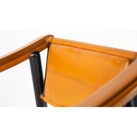 Image 1 of Ensemble de 4 fauteuils vintage en bois et cuir, Italie 1960