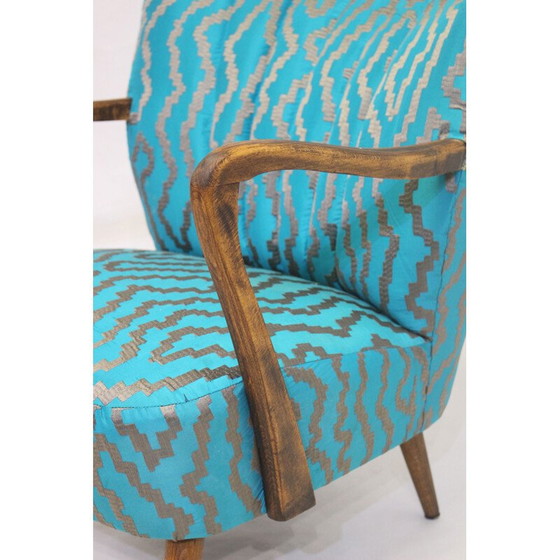 Image 1 of Fauteuil vintage avec tissu brodé 1950