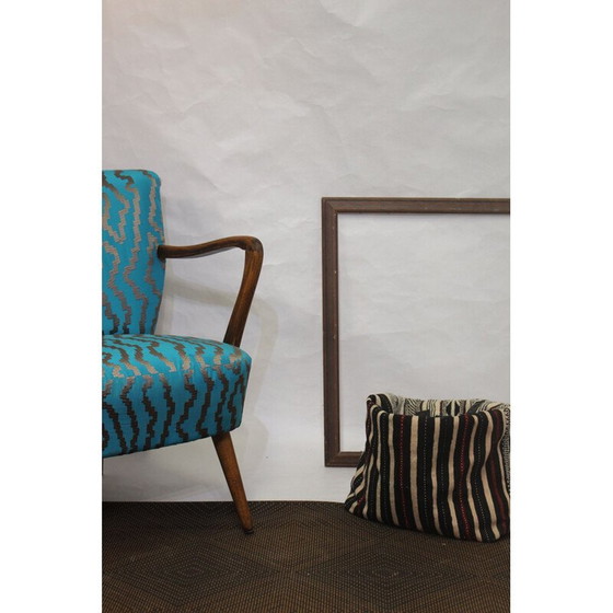 Image 1 of Fauteuil vintage avec tissu brodé 1950