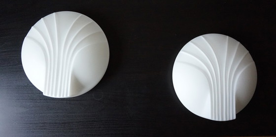 Image 1 of Ensemble de 2 appliques Hillebrand Art déco en verre opalin à coquille, 1960