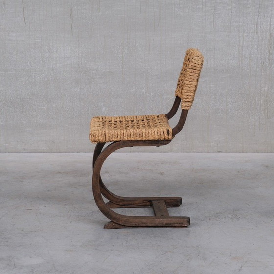 Image 1 of Chaise de bureau vintage en chêne et corde par Audoux-Minet, France 1960