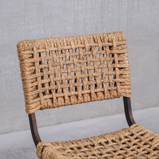 Image 1 of Chaise de bureau vintage en chêne et corde par Audoux-Minet, France 1960