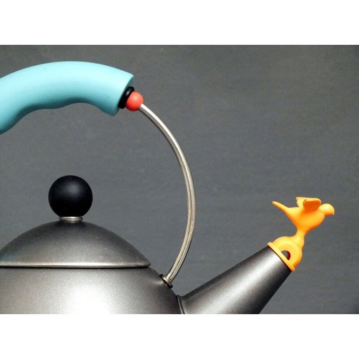 Bouilloire vintage en émail mat gris platine par Michael Graves pour Alessi, Italie