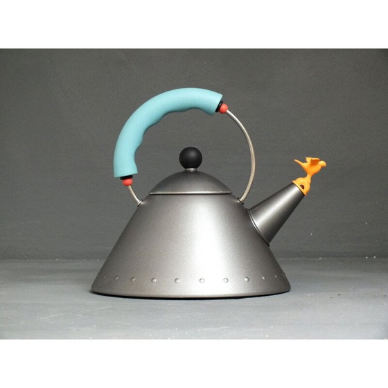 Image 1 of Bouilloire vintage en émail mat gris platine par Michael Graves pour Alessi, Italie