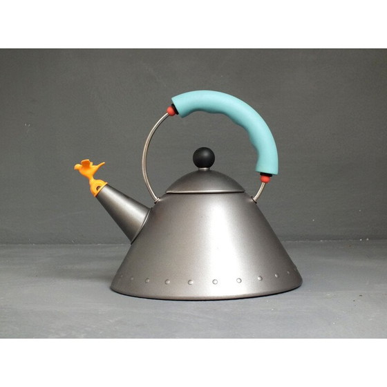 Image 1 of Bouilloire vintage en émail mat gris platine par Michael Graves pour Alessi, Italie