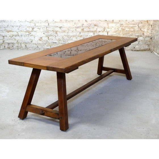 Image 1 of Table basse vintage en chêne et verre noir, 1970