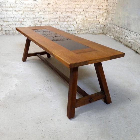 Image 1 of Table basse vintage en chêne et verre noir, 1970