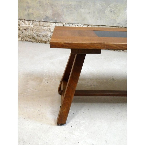 Image 1 of Table basse vintage en chêne et verre noir, 1970