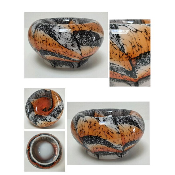 Image 1 of Plateau de poche vintage en verre opale orange et noir par Carlo Moretti, 1970