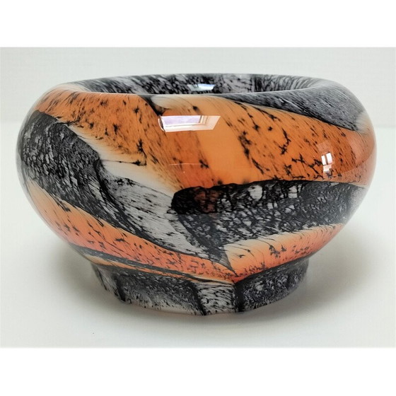 Image 1 of Plateau de poche vintage en verre opale orange et noir par Carlo Moretti, 1970