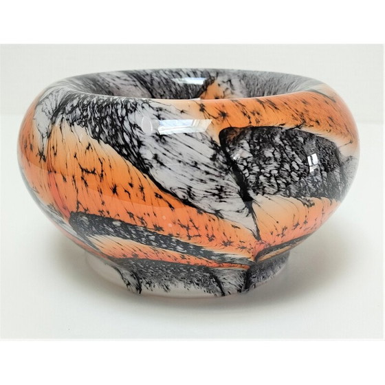 Image 1 of Plateau de poche vintage en verre opale orange et noir par Carlo Moretti, 1970