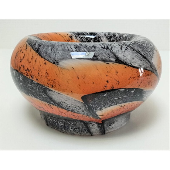 Image 1 of Plateau de poche vintage en verre opale orange et noir par Carlo Moretti, 1970