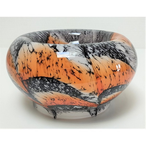 Image 1 of Plateau de poche vintage en verre opale orange et noir par Carlo Moretti, 1970