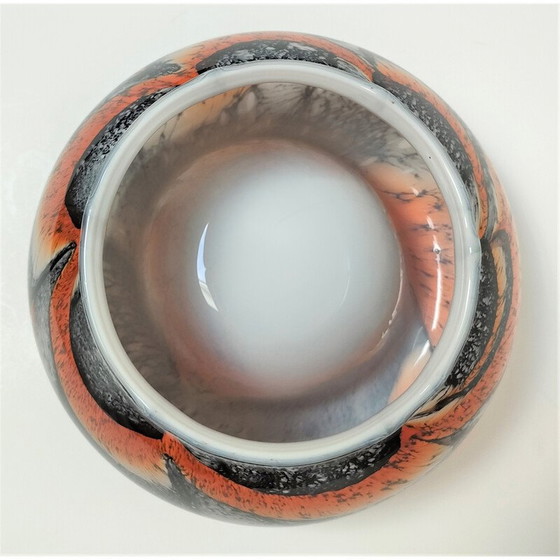 Image 1 of Plateau de poche vintage en verre opale orange et noir par Carlo Moretti, 1970