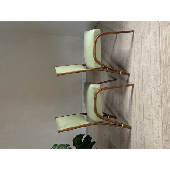 Image 1 of Paire de chaises Steiner vintage en frêne courbé et simili cuir par Wilhem von Bode pour Hugues Steiner, France 1948