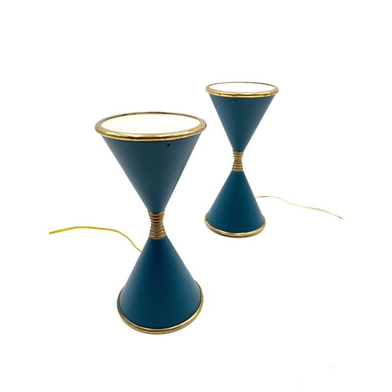Image 1 of Paire de lampes de table vintage en laiton laqué "Clessidra" par Angelo Lelii pour d'Arredoluce Milan, Italie 1960