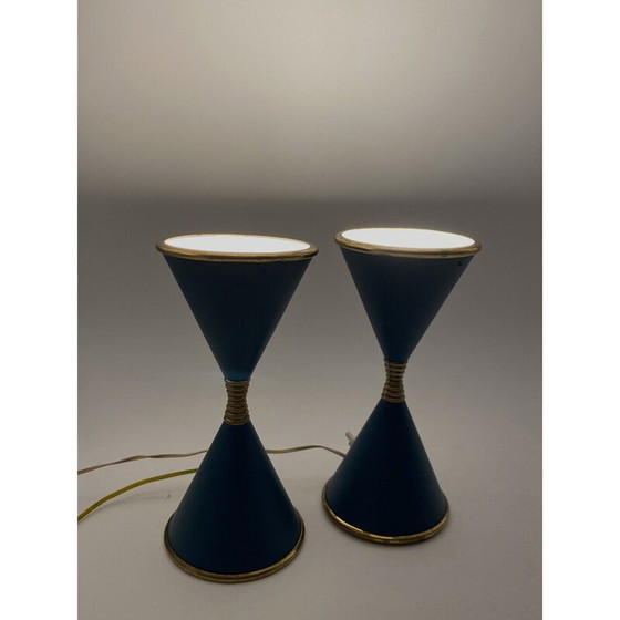 Image 1 of Paire de lampes de table vintage en laiton laqué "Clessidra" par Angelo Lelii pour d'Arredoluce Milan, Italie 1960