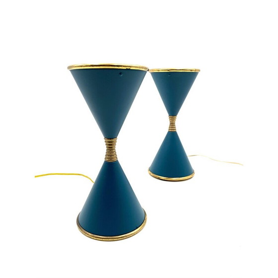 Image 1 of Paire de lampes de table vintage en laiton laqué "Clessidra" par Angelo Lelii pour d'Arredoluce Milan, Italie 1960