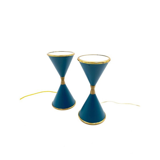 Image 1 of Paire de lampes de table vintage en laiton laqué "Clessidra" par Angelo Lelii pour d'Arredoluce Milan, Italie 1960