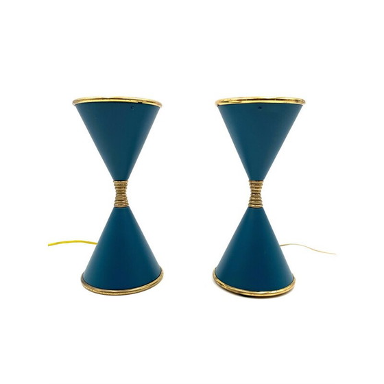 Image 1 of Paire de lampes de table vintage en laiton laqué "Clessidra" par Angelo Lelii pour d'Arredoluce Milan, Italie 1960