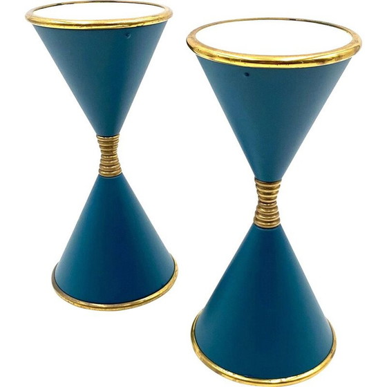 Image 1 of Paire de lampes de table vintage en laiton laqué "Clessidra" par Angelo Lelii pour d'Arredoluce Milan, Italie 1960