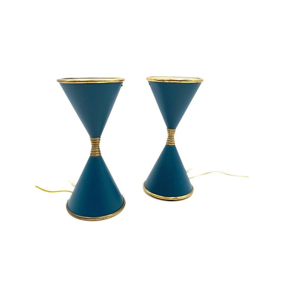 Image 1 of Paire de lampes de table vintage en laiton laqué "Clessidra" par Angelo Lelii pour d'Arredoluce Milan, Italie 1960