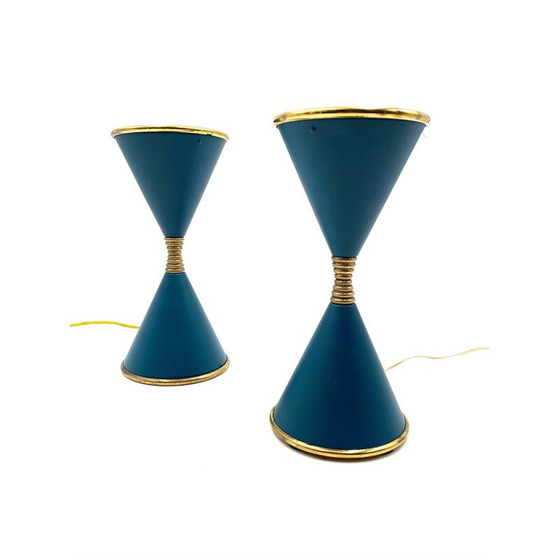 Image 1 of Paire de lampes de table vintage en laiton laqué "Clessidra" par Angelo Lelii pour d'Arredoluce Milan, Italie 1960