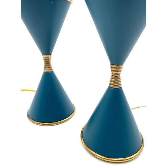 Image 1 of Paire de lampes de table vintage en laiton laqué "Clessidra" par Angelo Lelii pour d'Arredoluce Milan, Italie 1960