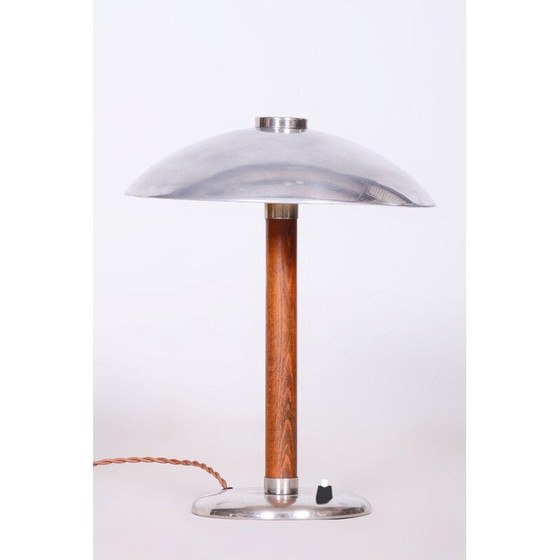 Image 1 of Lampe de table vintage Art Déco en acier chromé et bois, Tchécoslovaquie 1930