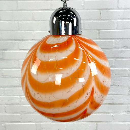 Lampe pendante à ampoule en verre orange de Murano