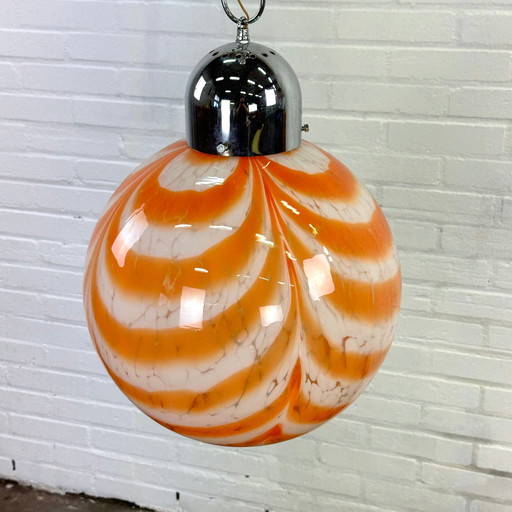 Lampe pendante à ampoule en verre orange de Murano