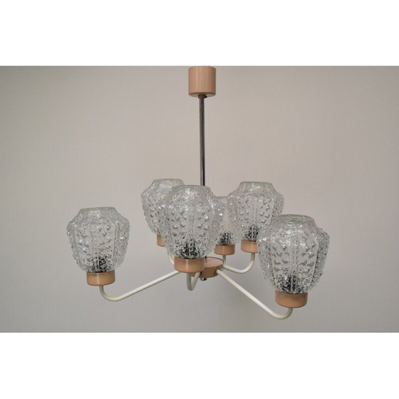Image 1 of Lustre vintage en verre et métal par Jilové u Děčína, Tchécoslovaquie 1970.