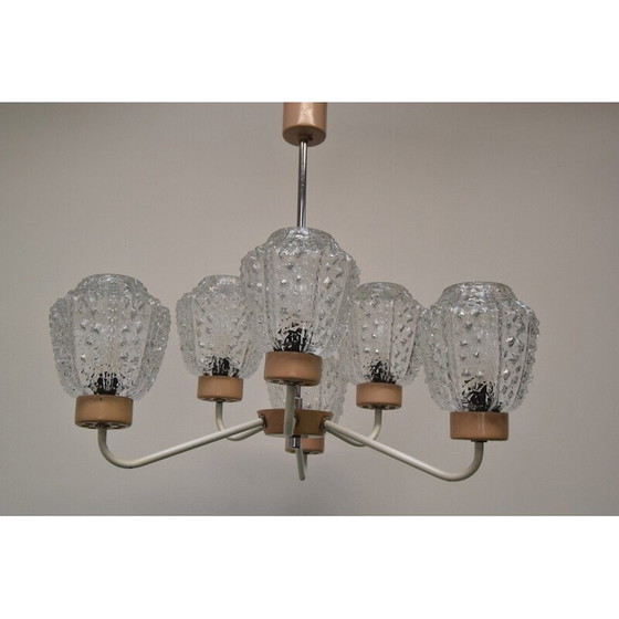 Image 1 of Lustre vintage en verre et métal par Jilové u Děčína, Tchécoslovaquie 1970.
