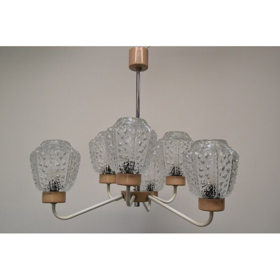 Image 1 of Lustre vintage en verre et métal par Jilové u Děčína, Tchécoslovaquie 1970.