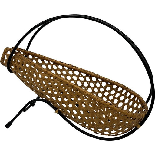 Porte-bouteille vintage en osier et métal, 1950