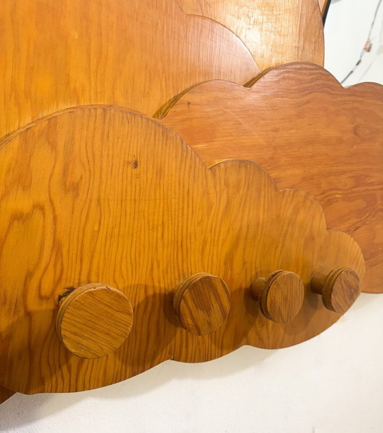 Image 1 of Mid Century Miroir en bois en forme de nuage/ Porte-manteau par Pallucco, Italie, 1970S