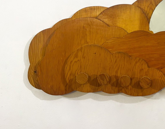 Image 1 of Mid Century Miroir en bois en forme de nuage/ Porte-manteau par Pallucco, Italie, 1970S