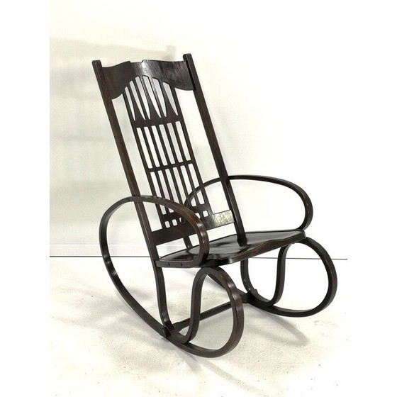 Image 1 of Fauteuil à bascule vintage en bois courbé par Gustav Siegel pour Jacob & Josef Kohn, 1910s