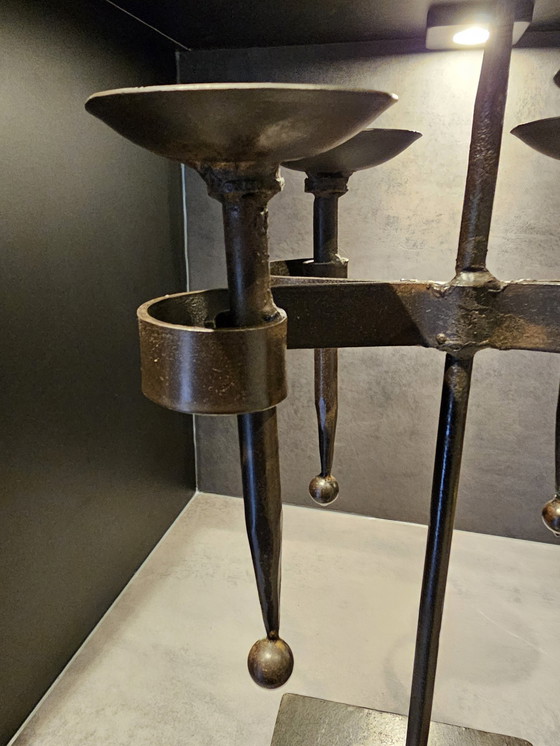 Image 1 of Chandelier brutaliste, Fer forgé