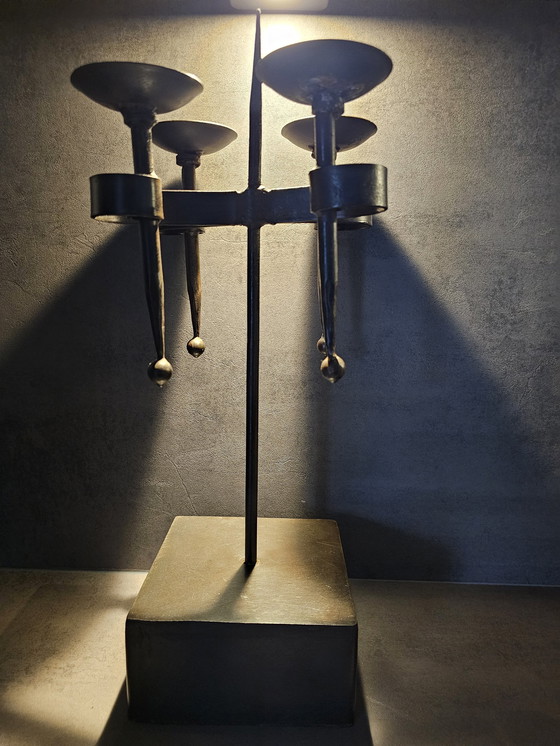Image 1 of Chandelier brutaliste, Fer forgé