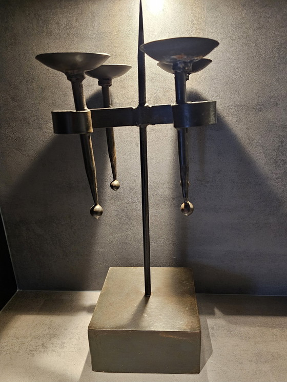 Image 1 of Chandelier brutaliste, Fer forgé