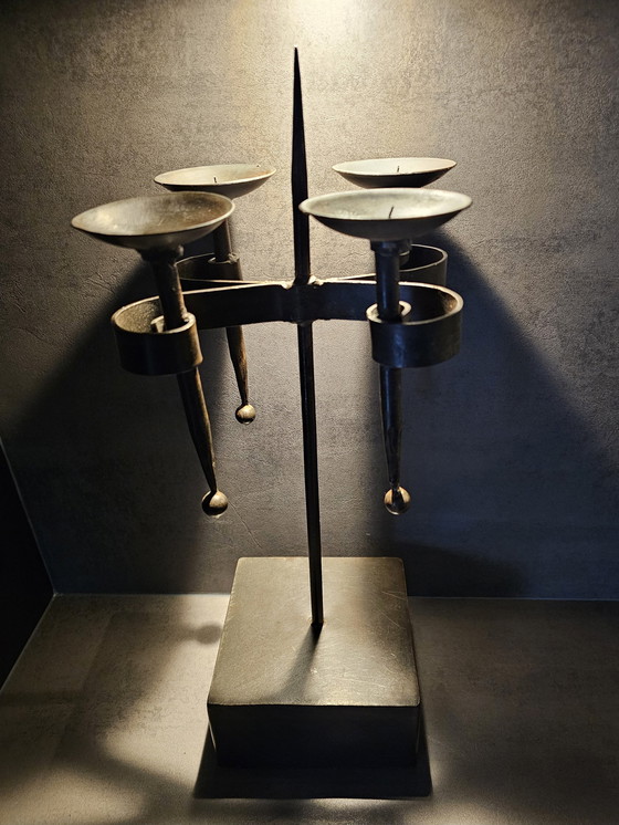 Image 1 of Chandelier brutaliste, Fer forgé