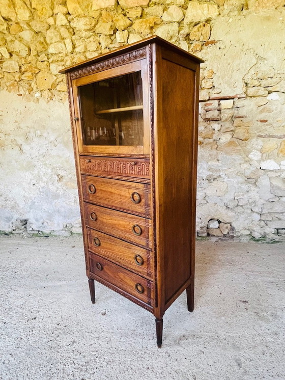 Image 1 of Vitrine française Louis XVI à 5 tiroirs, années 1940
