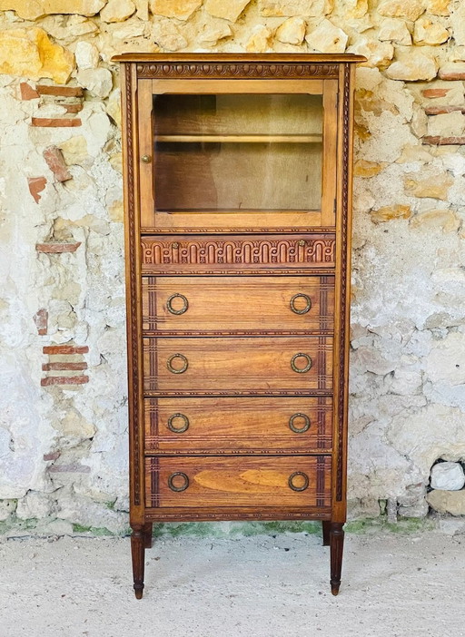 Vitrine française Louis XVI à 5 tiroirs, années 1940