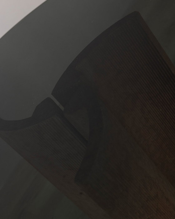Image 1 of Table ronde vintage 1970S en travertin et verre design italien