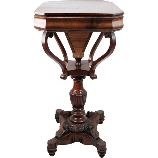 Table de couture vintage en acajou sur pilier, années 1840