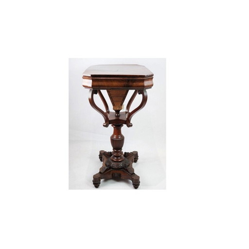 Table de couture vintage en acajou sur pilier, années 1840