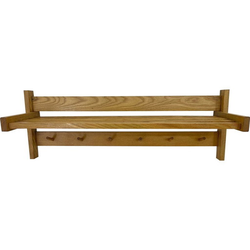 Porte-manteau en bois du milieu du siècle avec étagère pliante, Tchécoslovaquie