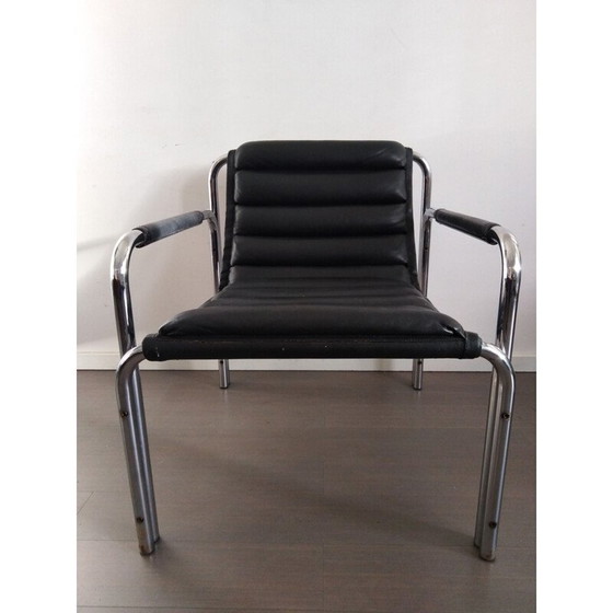 Image 1 of Chaise longue en cuir noir vintage de Baroumand 1980