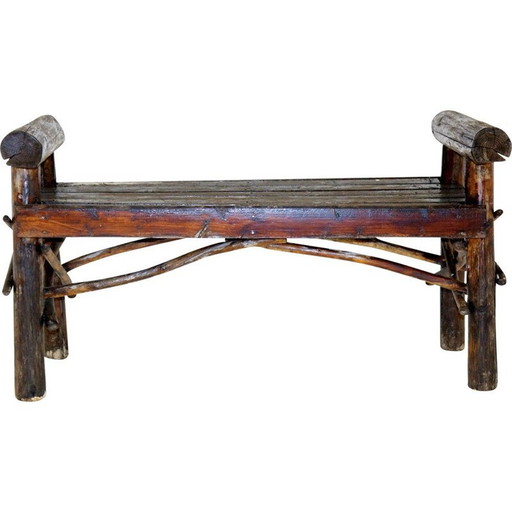 Banc vintage brutaliste en bois, Suède 1970